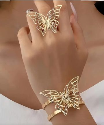 Butterfly 18k Gold plated handcuff and And Ring
