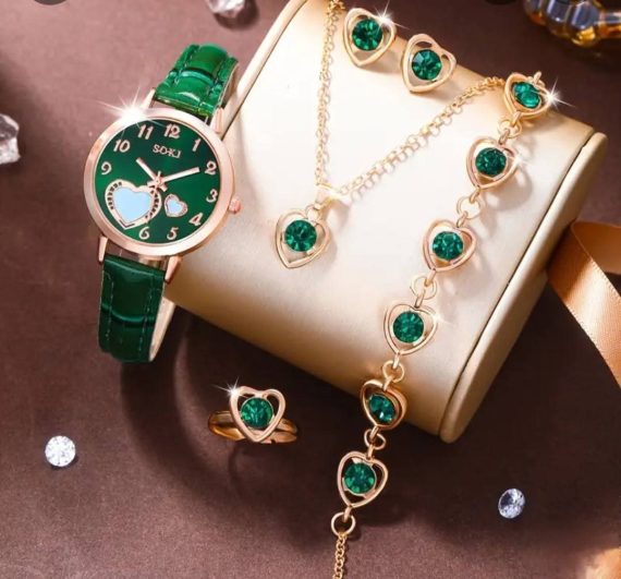 6 piece jewellery Set Watch + Nackless+ Ring +Earings + Bracelet