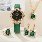18k Gold plated 5 piece Watch + Jewellery Set
