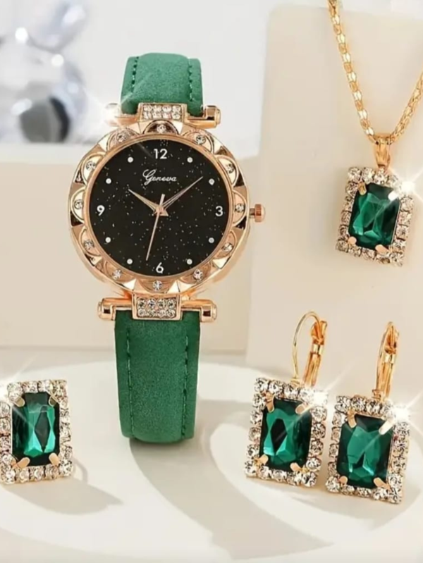 18k Gold plated 5 piece Watch + Jewellery Set