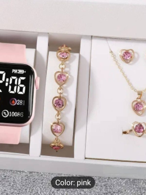 6 piece jewelry Set Watch + Neckless+ Ring +Earrings + Bracelet