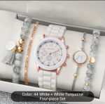 Elegant White & Marble Bracelet Watch Set – 4-Piece Combo for Women