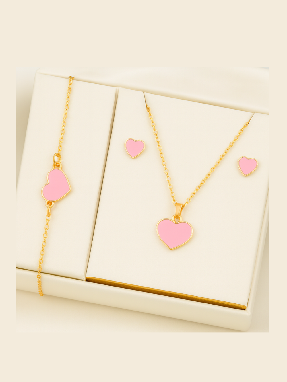 Pink Heart Watch & Jewelry Set | Elegant 4-in-1 Gift for Women in Rose Gold & Blush - Image 4