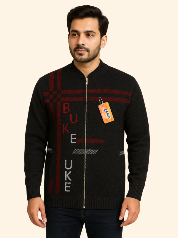 Black Wool-Blend Zipper Jacket | Modern Winter Wear for Men
