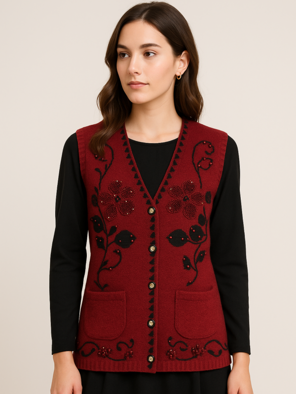 Embroidered Sleeveless Sweater for Women | Elegant Winter Fashion Layer
