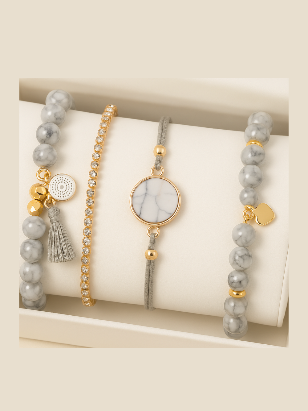 Marble Charm Watch & Bracelet Set | Elegant 4-in-1 White & Rose Gold Gift for Women - Image 4