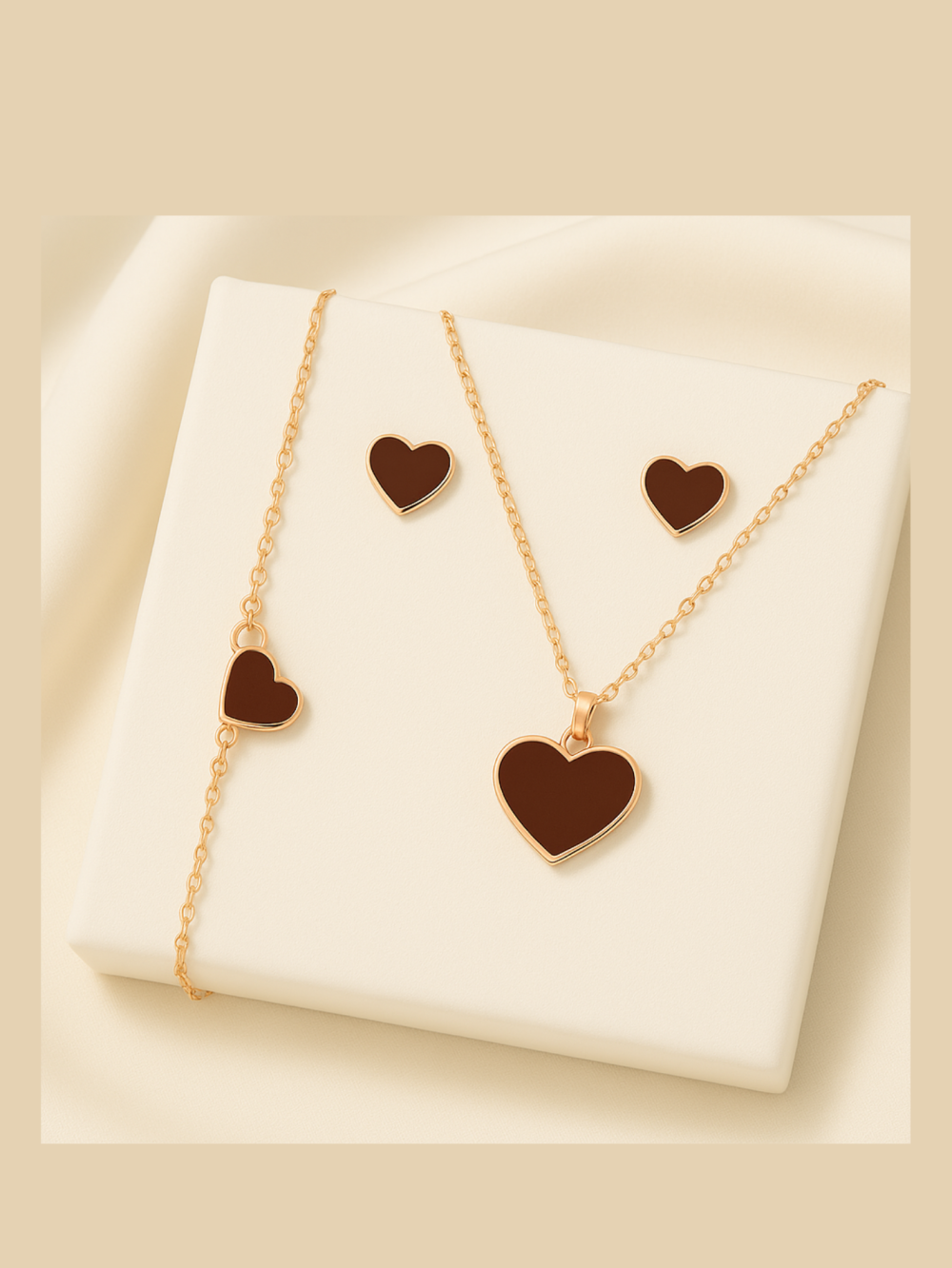 Heart Charm Watch & Jewelry Set | Elegant 4-in-1 Rose Gold & Maroon Gift for Women - Image 4