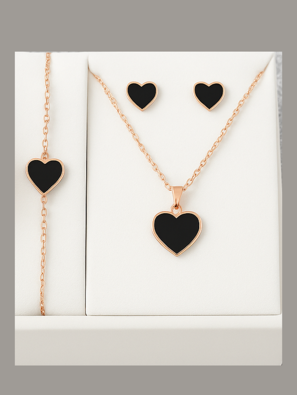 Black Heart Watch & Jewelry Set | Elegant 4-in-1 Gift Combo for Women – Rose Gold & Black - Image 3